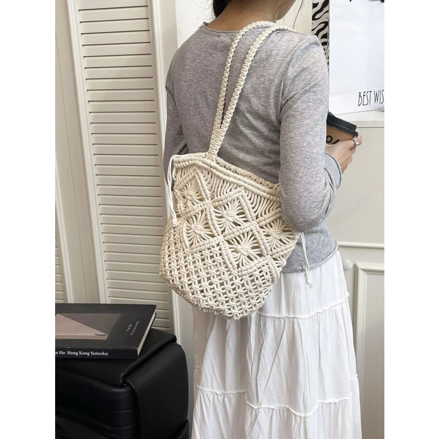 Crochet Bucket Shoulder Bag Off-white / One Size Apparel and Accessories