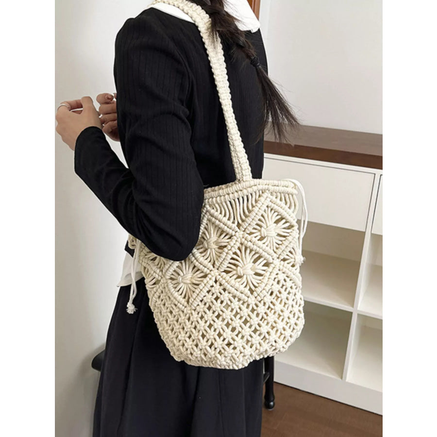 Crochet Bucket Shoulder Bag Off-white / One Size Apparel and Accessories