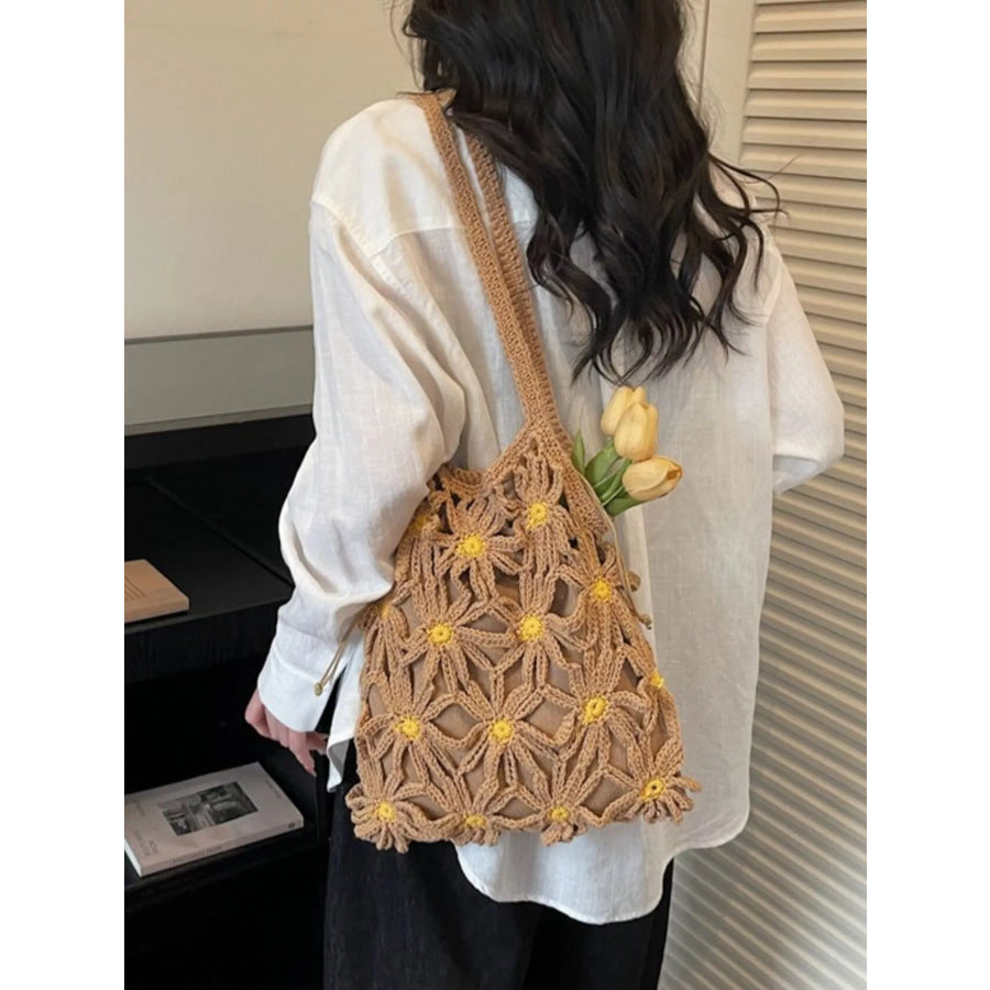 Crochet Daisy Shoulder Bag Khaki / One Size Apparel and Accessories