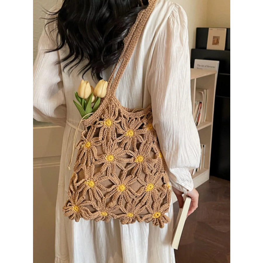 Crochet Daisy Shoulder Bag Khaki / One Size Apparel and Accessories