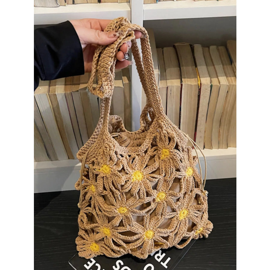 Crochet Daisy Shoulder Bag Khaki / One Size Apparel and Accessories