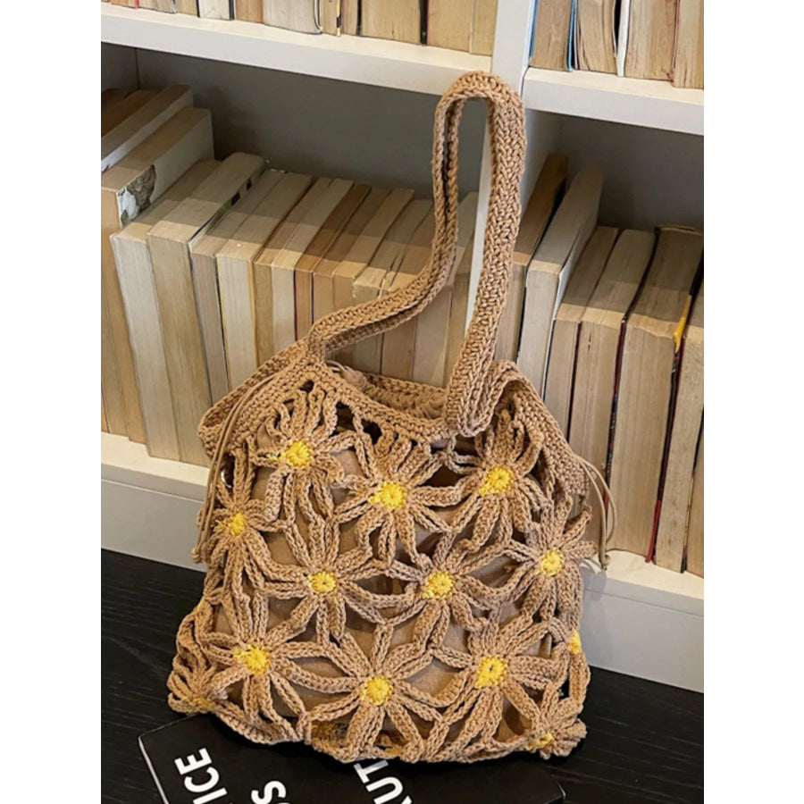 Crochet Daisy Shoulder Bag Khaki / One Size Apparel and Accessories