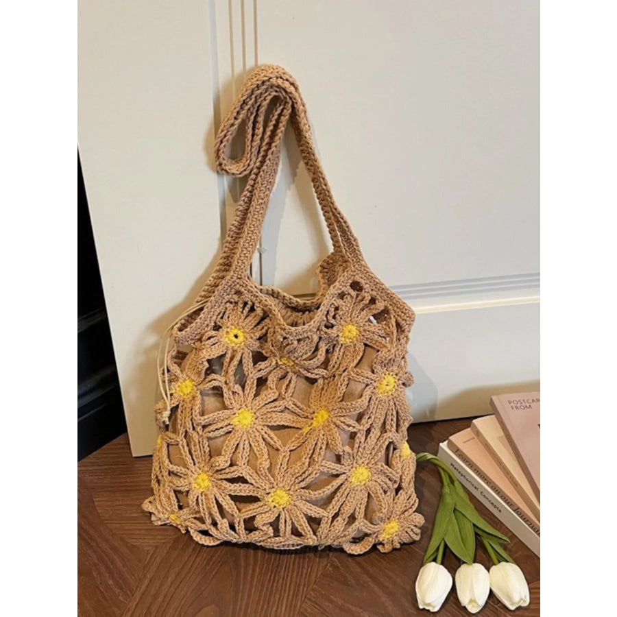 Crochet Daisy Shoulder Bag Khaki / One Size Apparel and Accessories