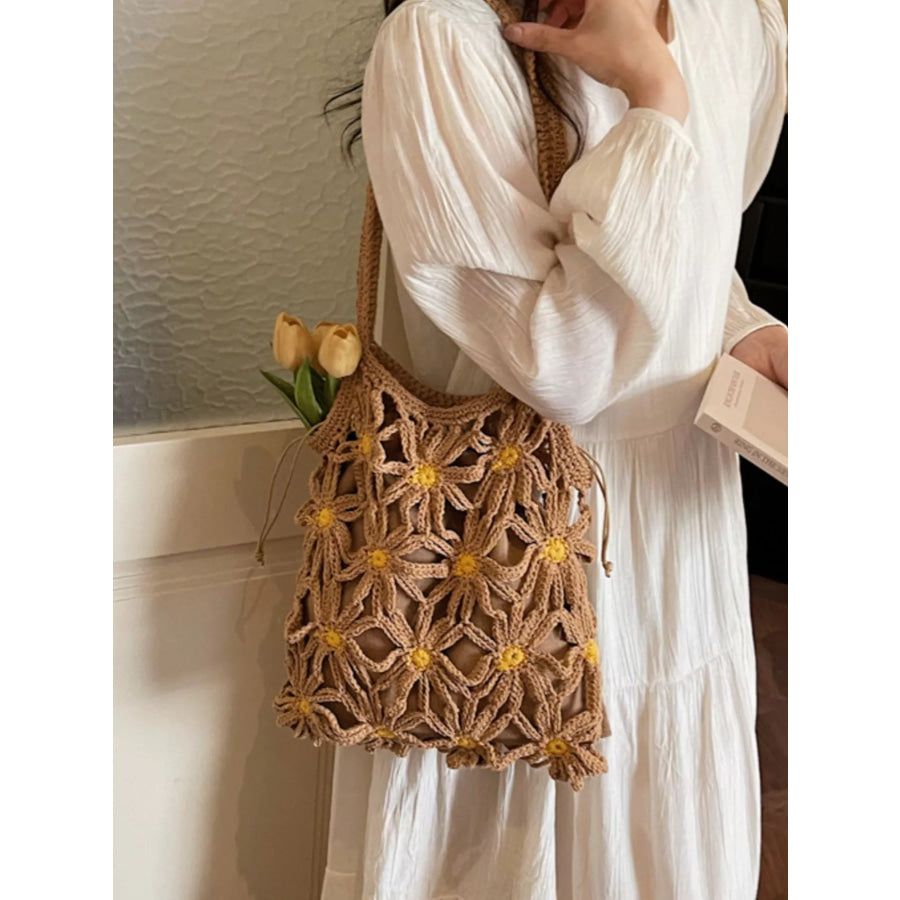 Crochet Daisy Shoulder Bag Khaki / One Size Apparel and Accessories