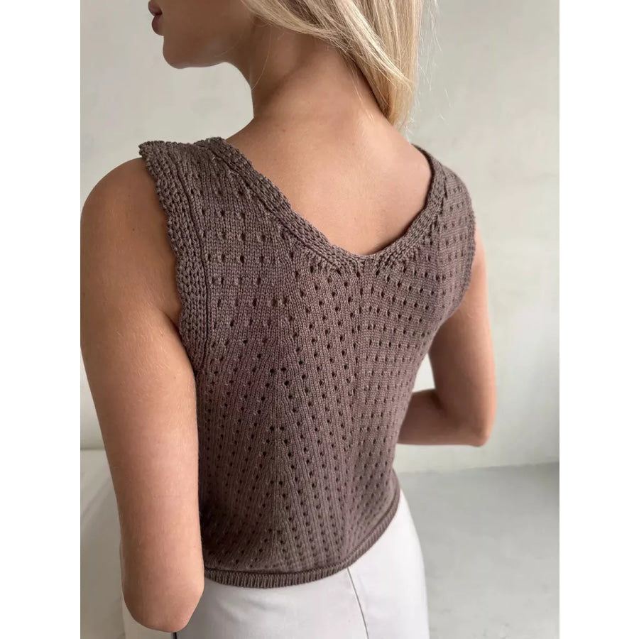 Crochet Decor Button Eyelet Knit Vest Apparel and Accessories