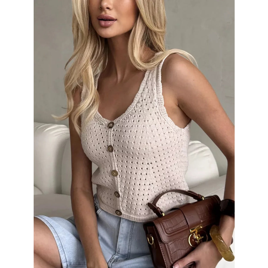 Crochet Decor Button Eyelet Knit Vest Apparel and Accessories