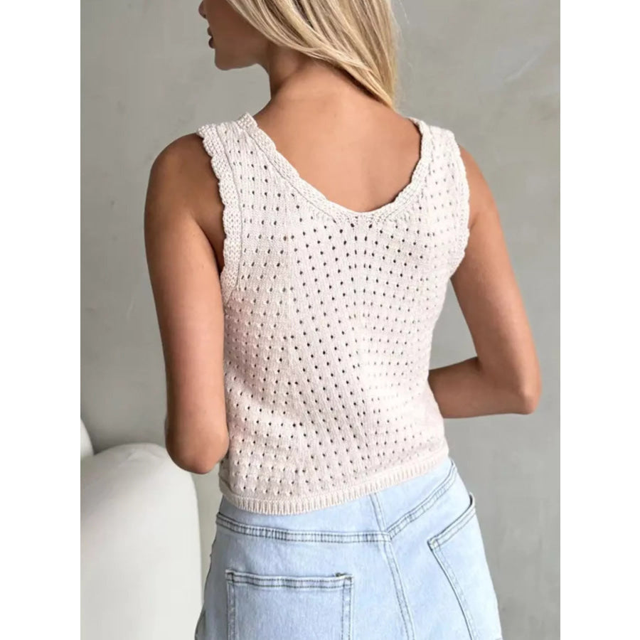 Crochet Decor Button Eyelet Knit Vest Apparel and Accessories