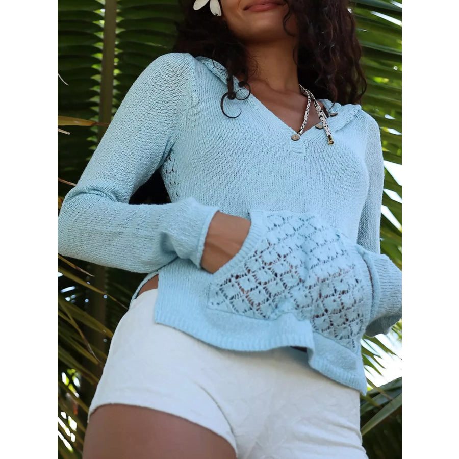 Crochet Detail Hooded Knit Top Apparel and Accessories