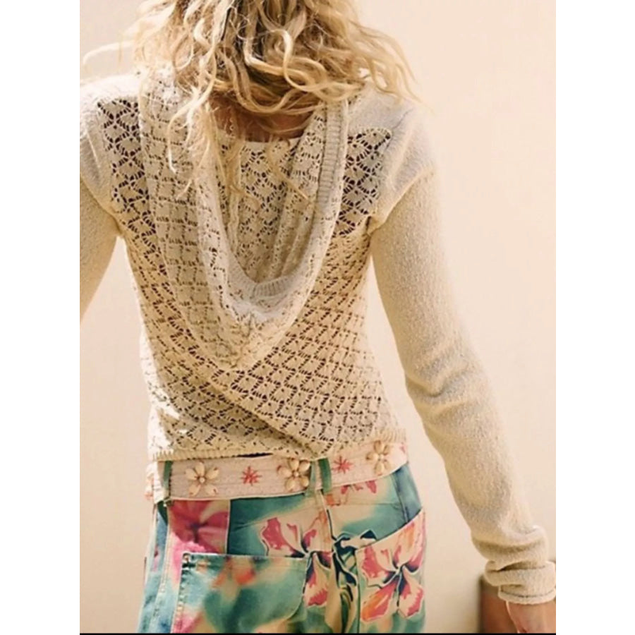 Crochet Detail Hooded Knit Top Apparel and Accessories