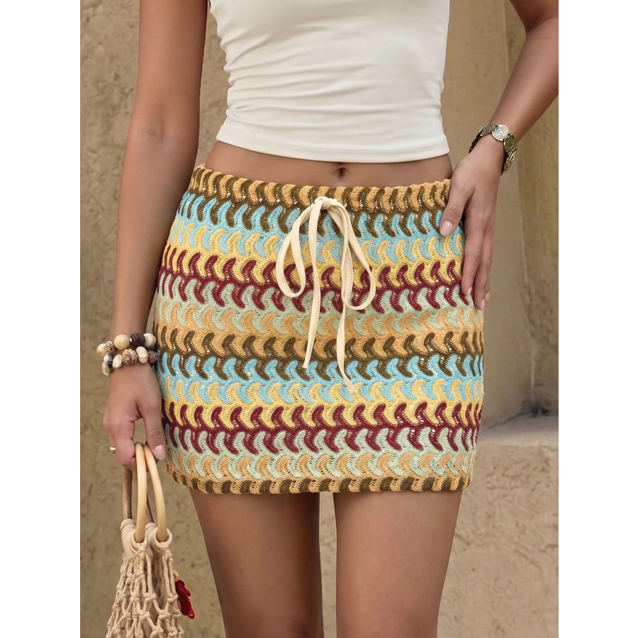 Crochet Drawstring Mini Skirt Yellow / S Apparel and Accessories