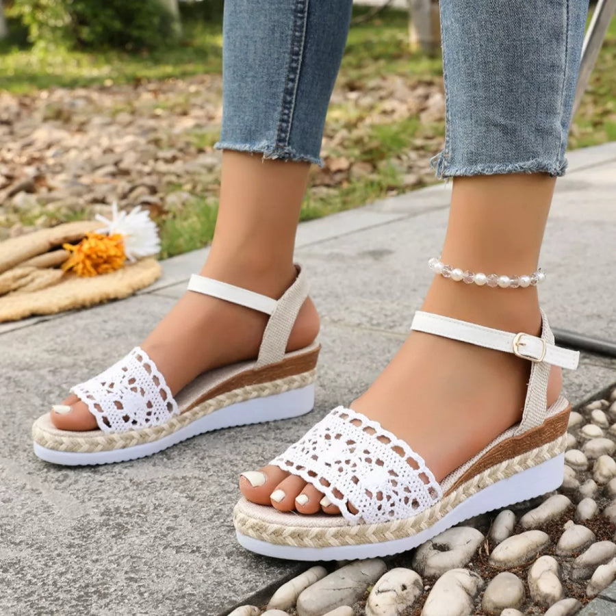 Crochet Espadrille Platform Sandals 9908-3白色 / 36 Apparel and Accessories