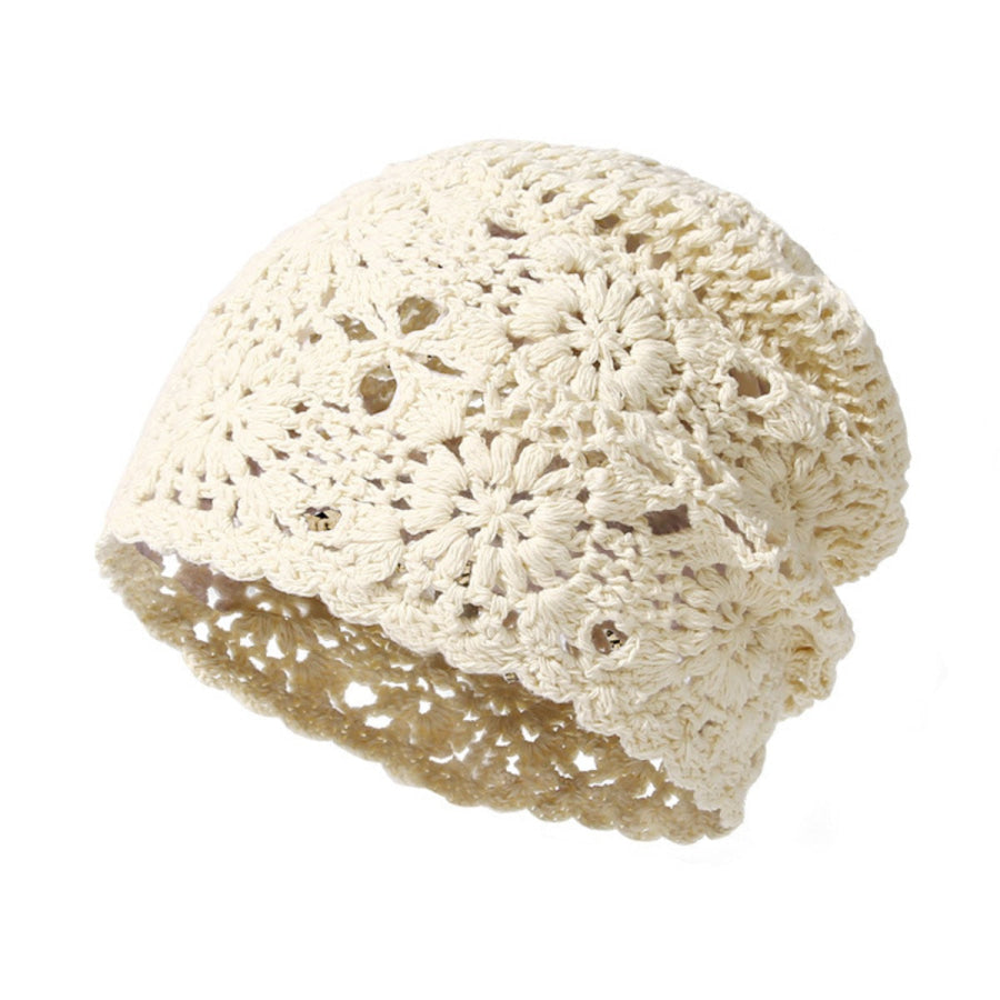 Crochet Floral Beanie Hat Beige / One Size Apparel and Accessories