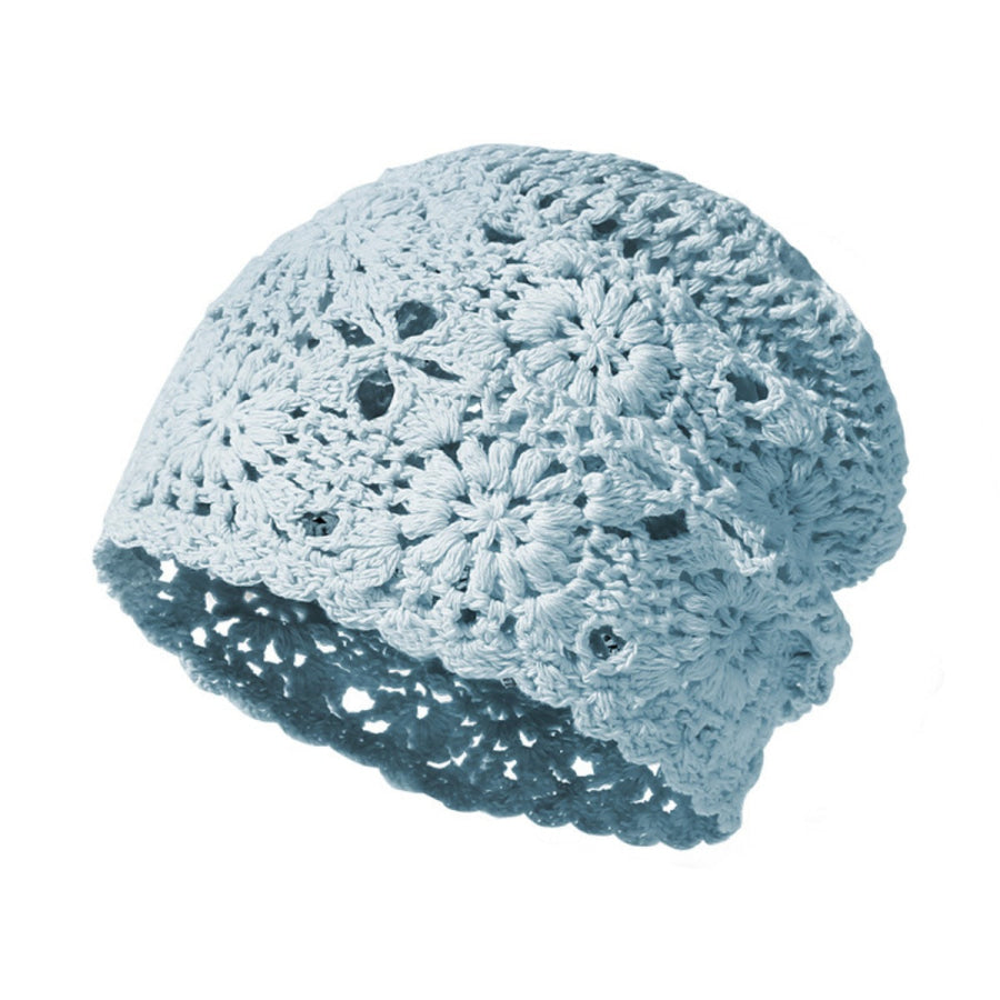 Crochet Floral Beanie Hat Blue / One Size Apparel and Accessories