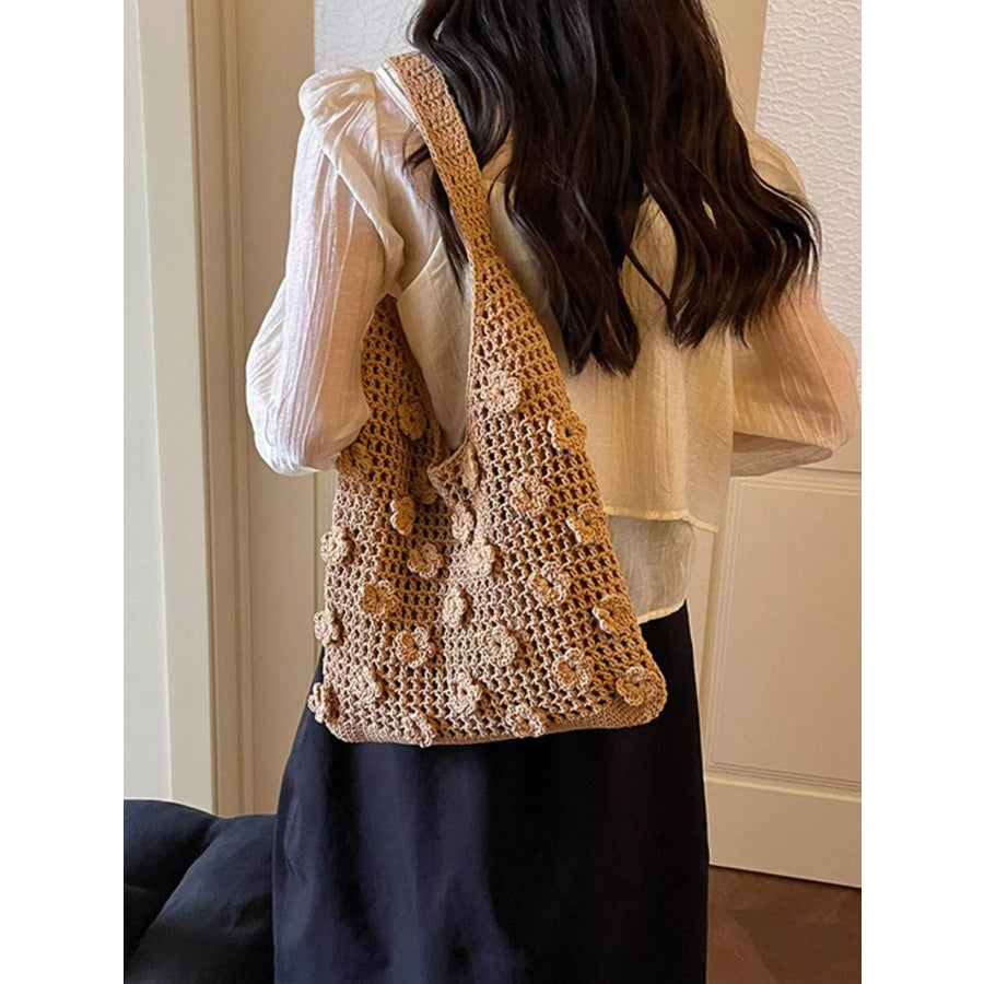 Crochet Floral Shoulder Bag Khaki / onesize Apparel and Accessories