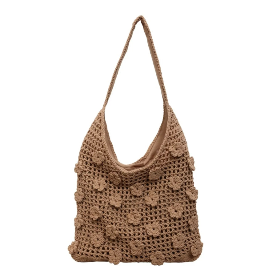 Crochet Floral Shoulder Bag Khaki / onesize Apparel and Accessories