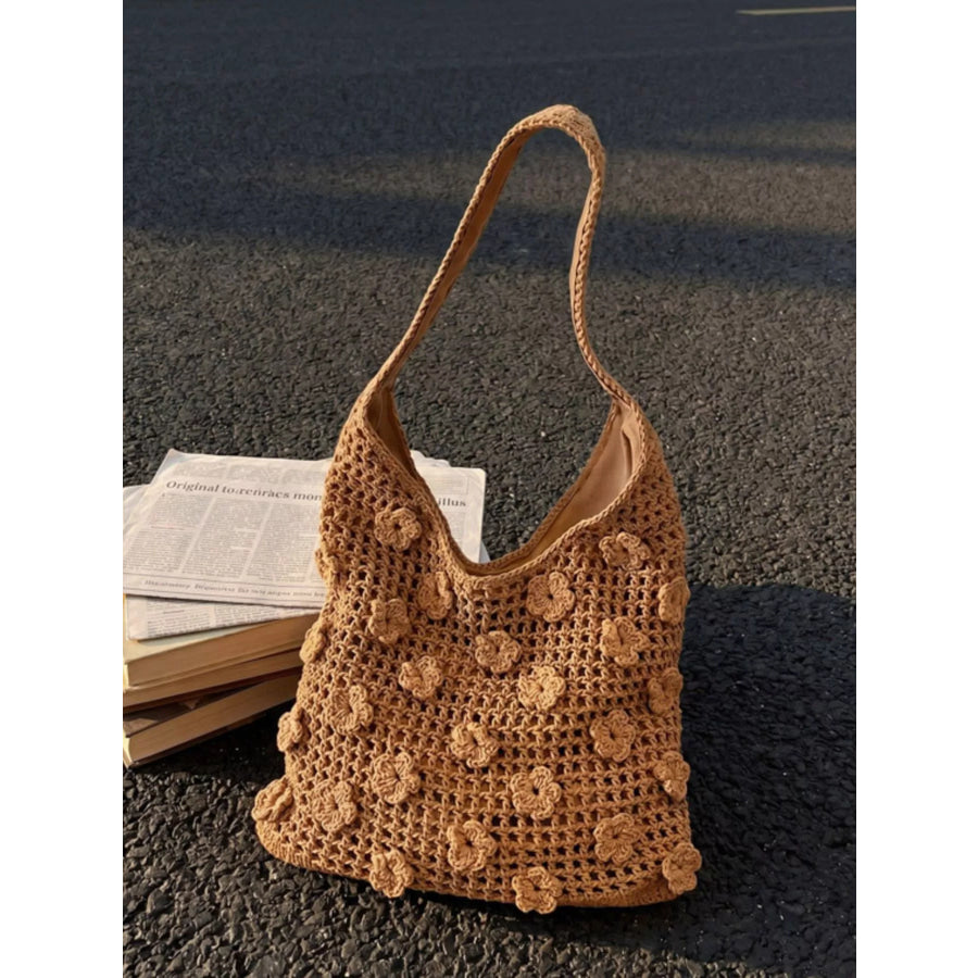 Crochet Floral Shoulder Bag Khaki / onesize Apparel and Accessories
