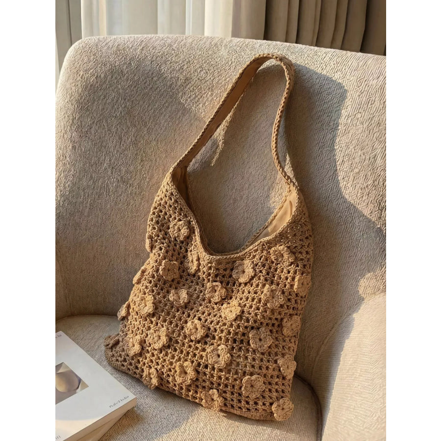 Crochet Floral Shoulder Bag Khaki / onesize Apparel and Accessories