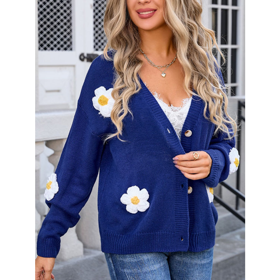 Crochet Flower Button Up Cardigan Apparel and Accessories