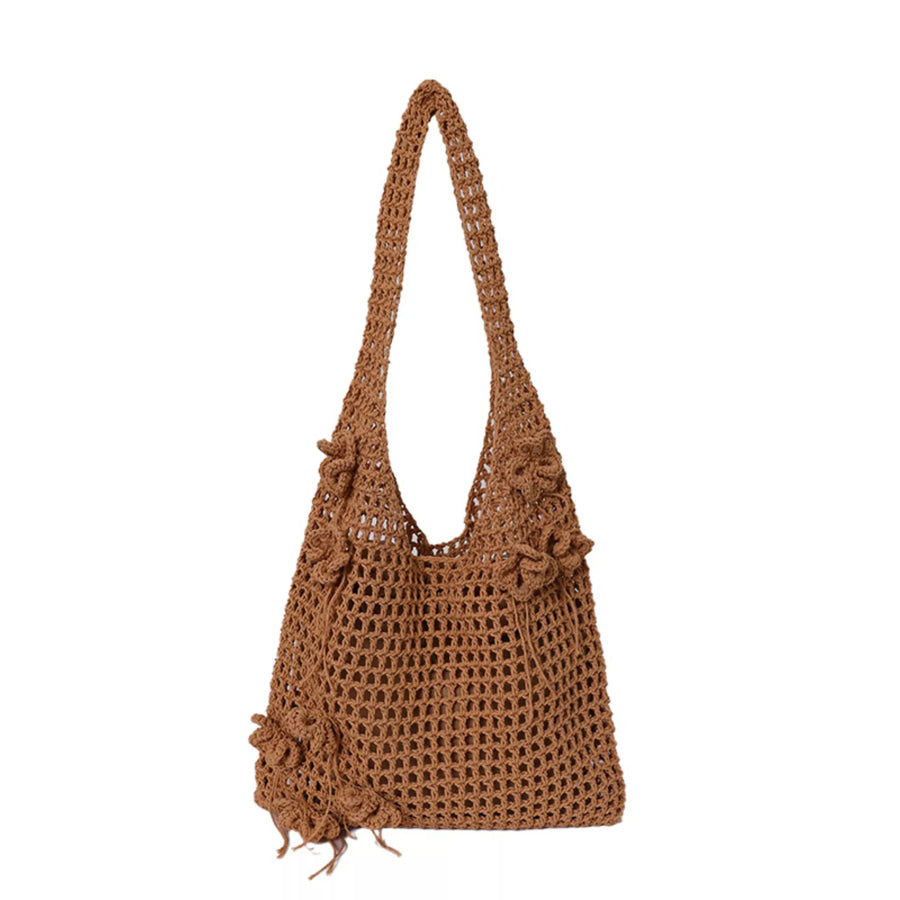 Crochet Flower Hobo Shoulder Bag Khaki / onesize Apparel and Accessories