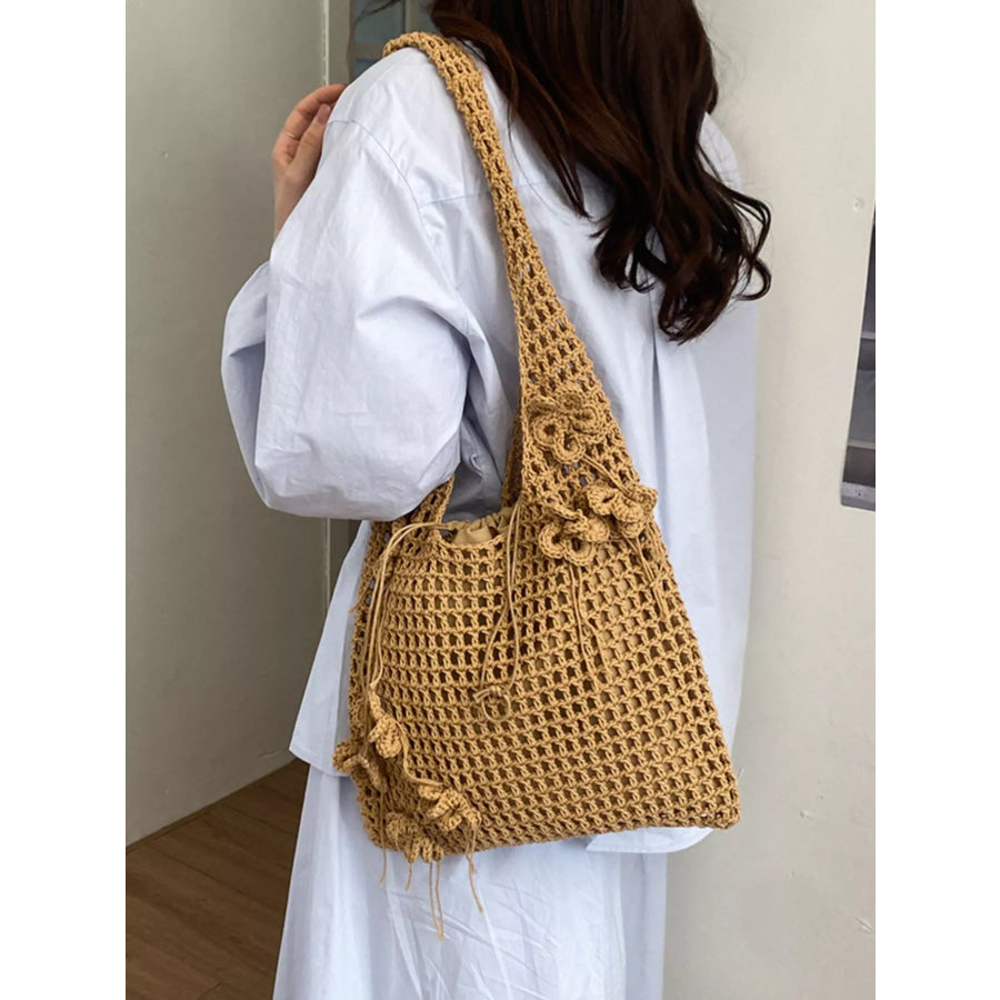 Crochet Flower Hobo Shoulder Bag Khaki / onesize Apparel and Accessories