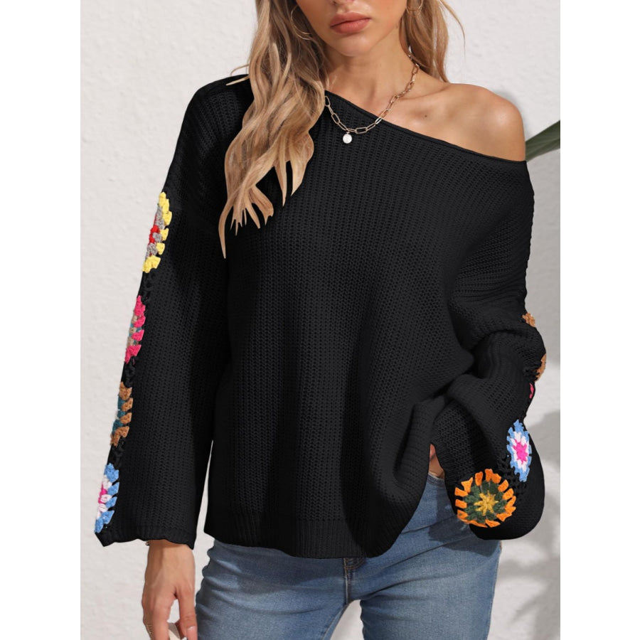 Crochet Flower Long Sleeve Sweater Apparel and Accessories