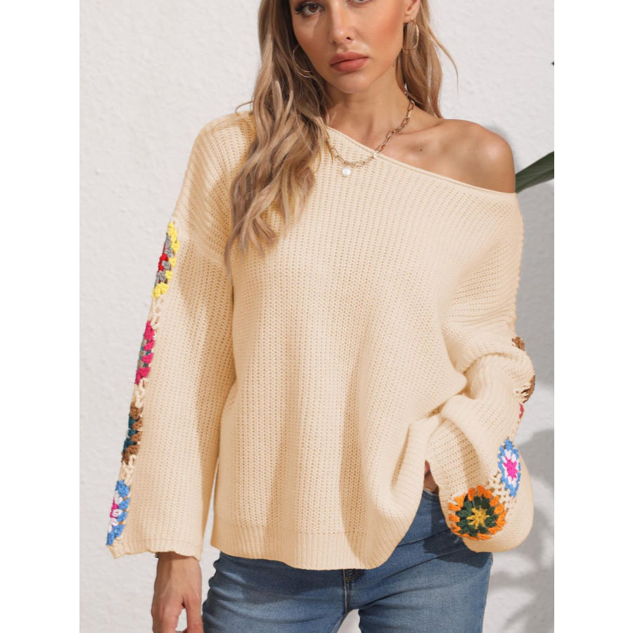 Crochet Flower Long Sleeve Sweater Apparel and Accessories