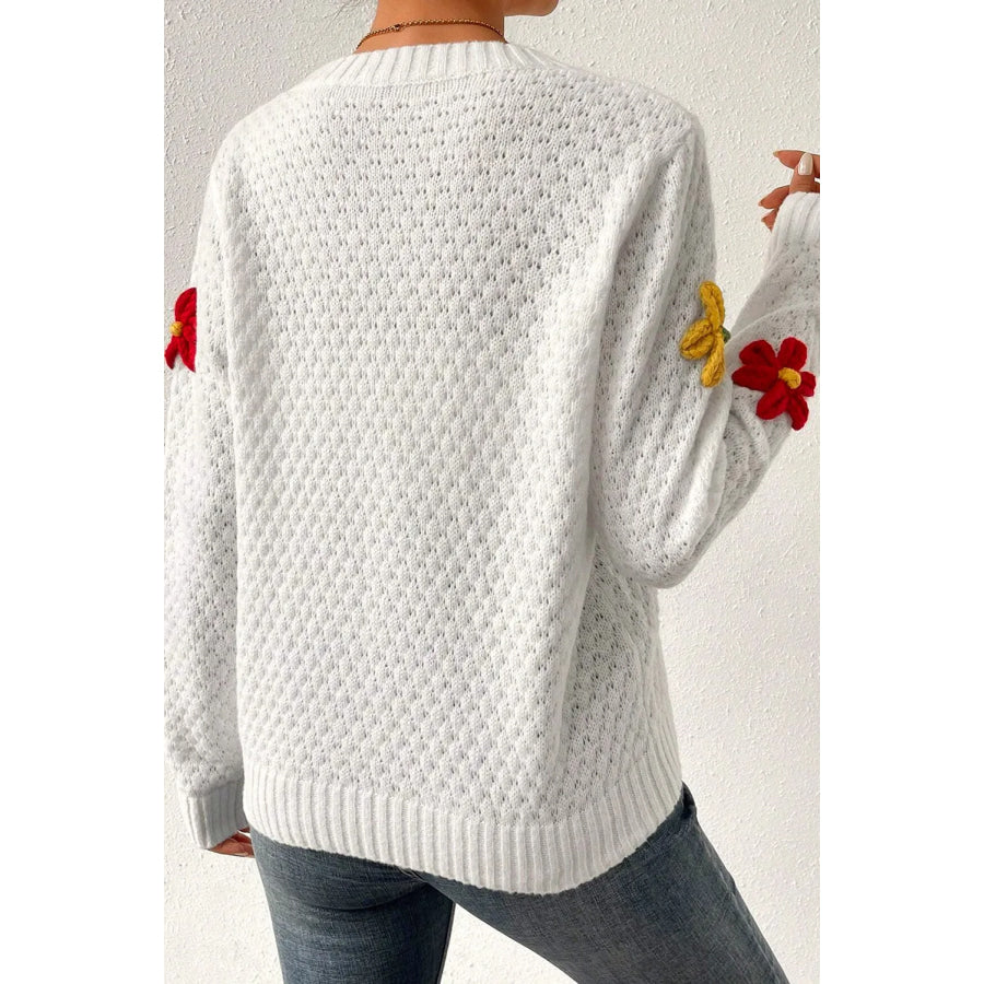 Crochet Flower Round Neck Sweater Apparel and Accessories