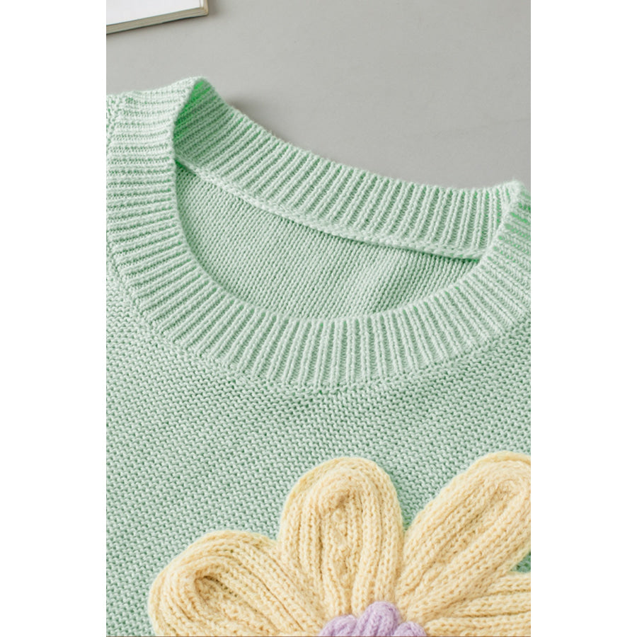 Crochet Flower Round Neck Sweater Vest Apparel and Accessories