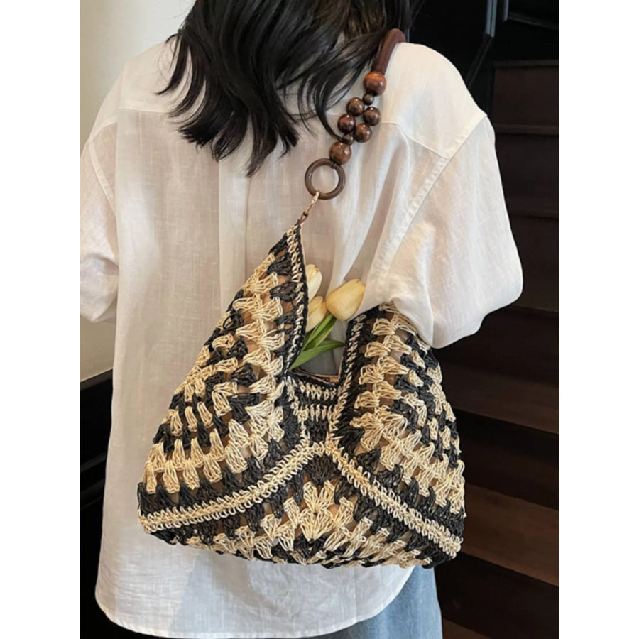 Crochet Hobo Handbag Black / ONESIZE Apparel and Accessories