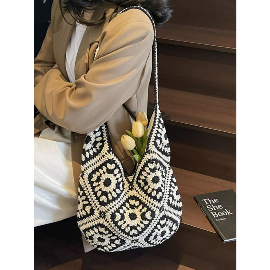 Crochet Hobo Shoulder Bag Black / One Size Apparel and Accessories