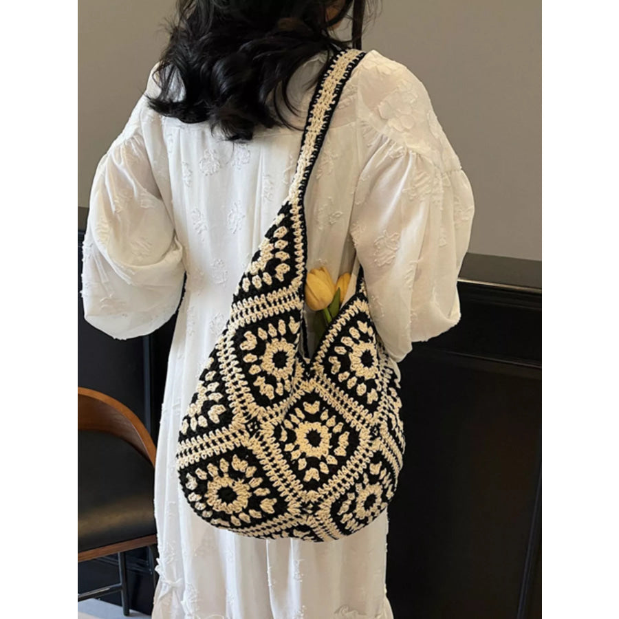 Crochet Hobo Shoulder Bag Black / One Size Apparel and Accessories