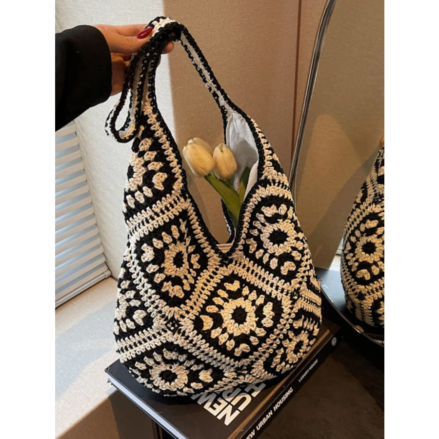 Crochet Hobo Shoulder Bag Black / One Size Apparel and Accessories