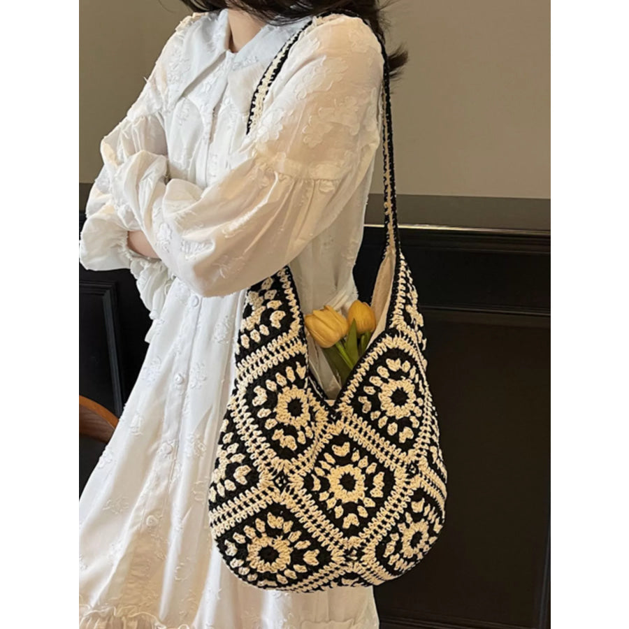 Crochet Hobo Shoulder Bag Black / One Size Apparel and Accessories