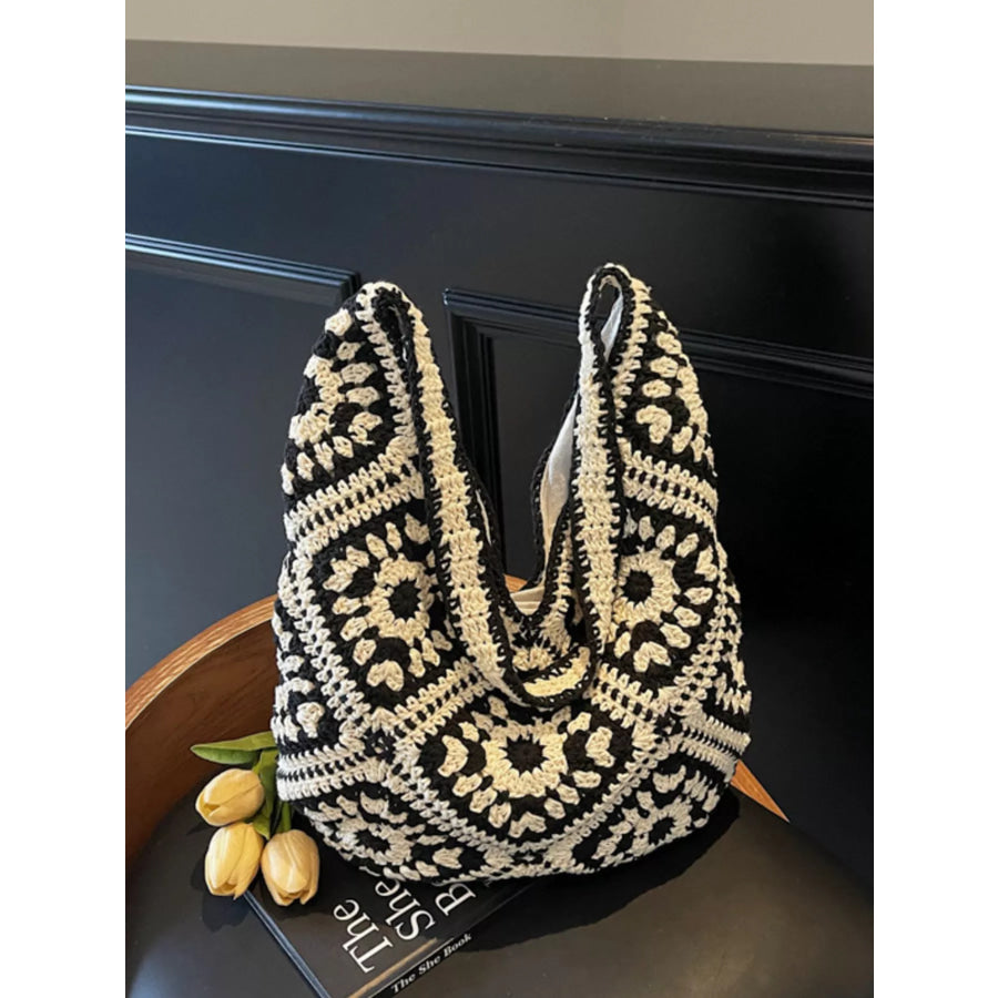 Crochet Hobo Shoulder Bag Black / One Size Apparel and Accessories
