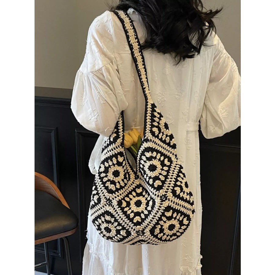 Crochet Hobo Shoulder Bag Black / One Size Apparel and Accessories