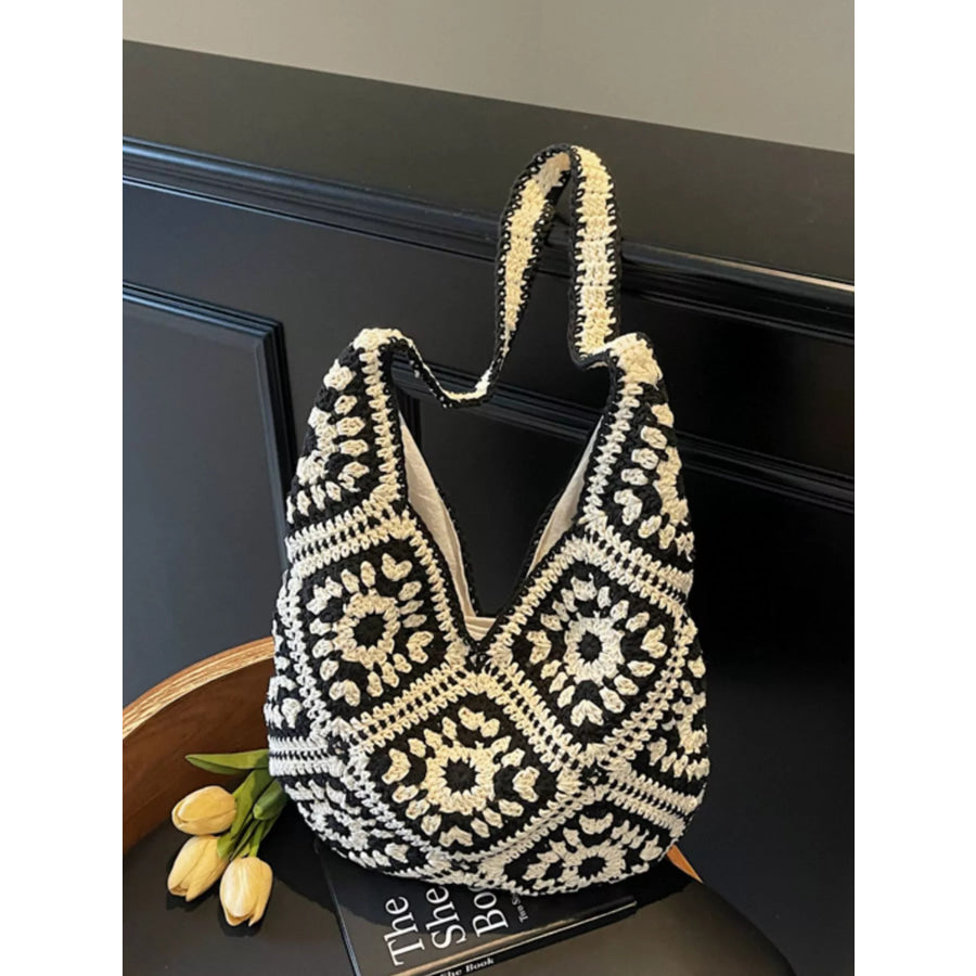 Crochet Hobo Shoulder Bag Black / One Size Apparel and Accessories