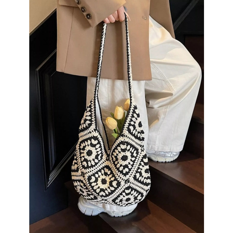 Crochet Hobo Shoulder Bag Black / One Size Apparel and Accessories