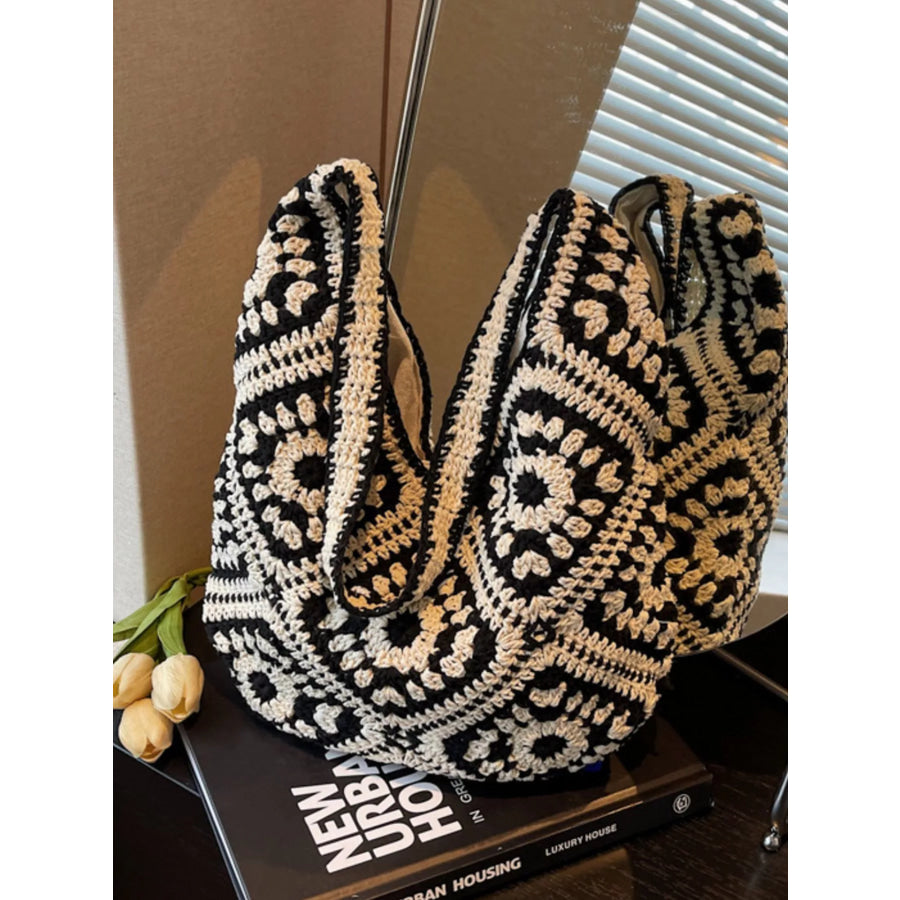 Crochet Hobo Shoulder Bag Black / One Size Apparel and Accessories