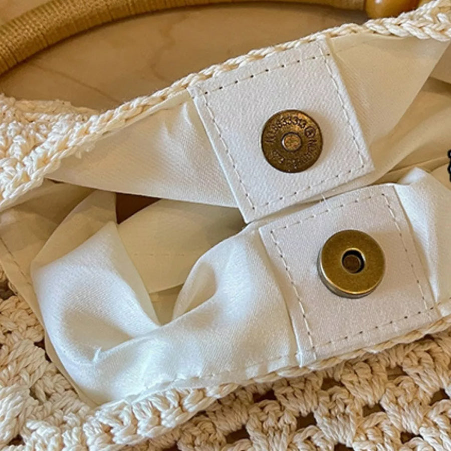 Crochet Knit Beaded Strap Shoulder Bag Off-white / onesize Apparel and Accessories