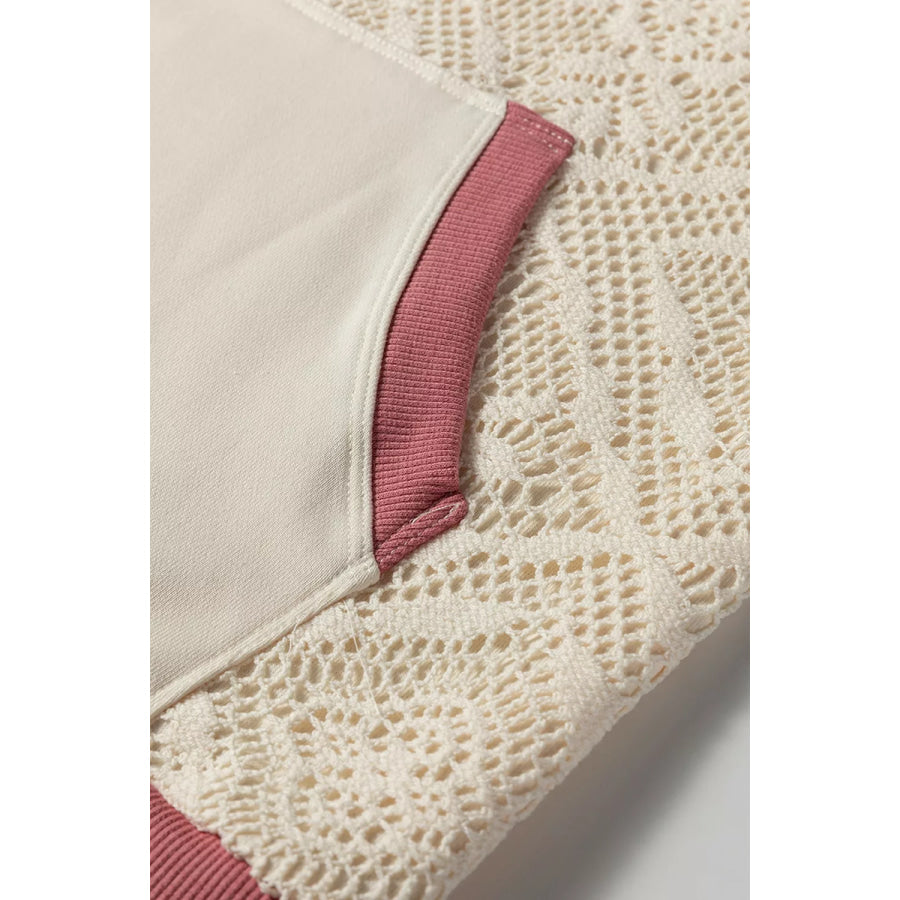 Crochet Knit Contrast Trim Hoodie Apparel and Accessories