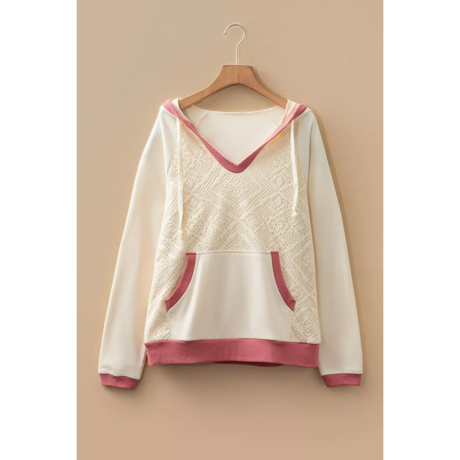 Crochet Knit Contrast Trim Hoodie Apparel and Accessories