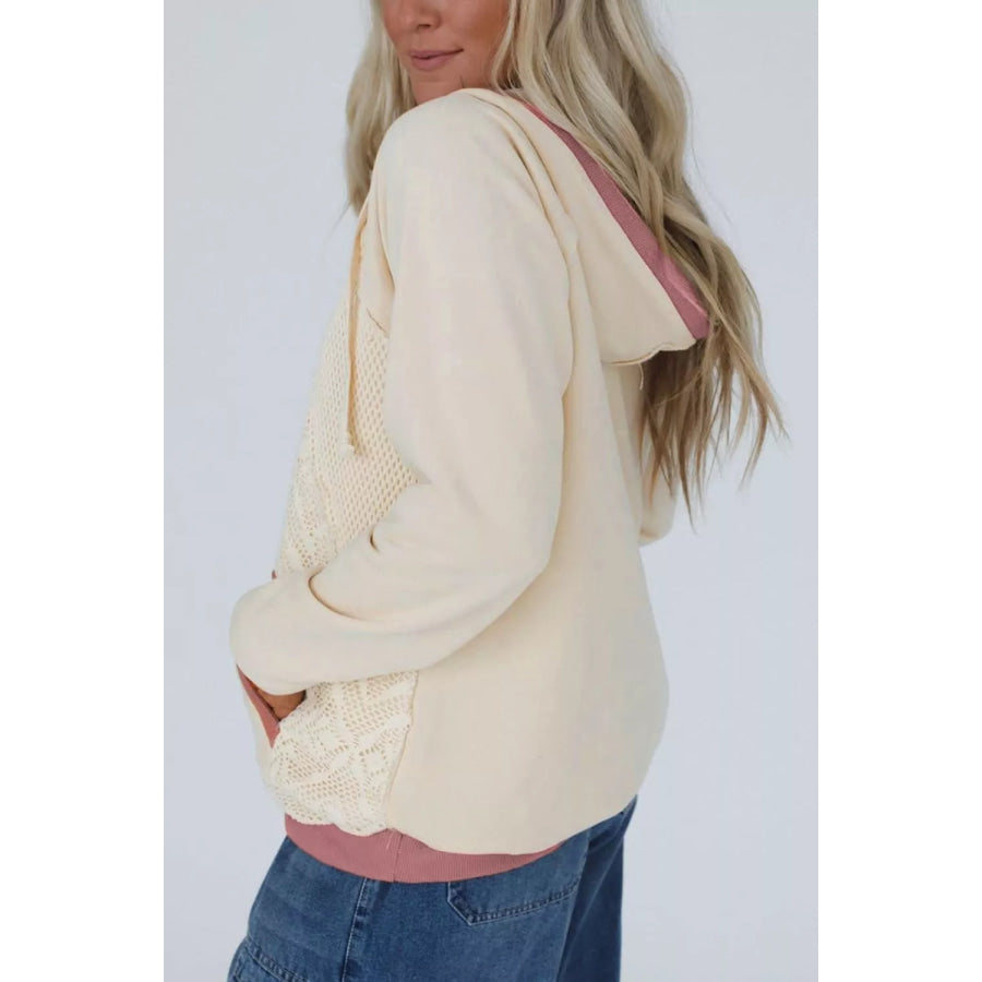 Crochet Knit Contrast Trim Hoodie Apparel and Accessories
