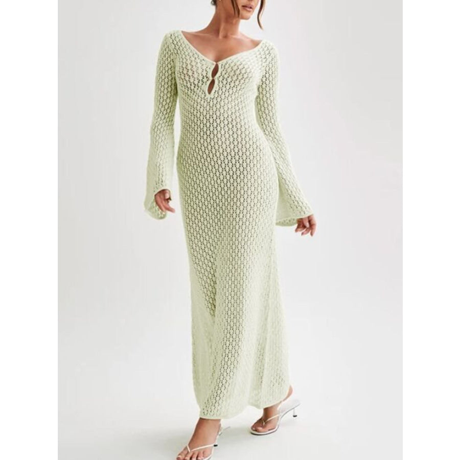 Crochet Knit Cover Up Dress Light Green / S Apparel and Accessories