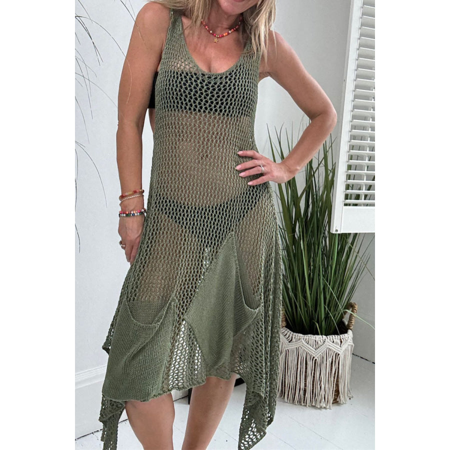 Crochet Knit Cover-Up Dress Matcha Green / S Apparel and Accessories