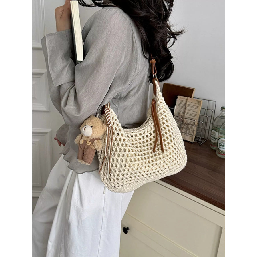 Crochet Knit Crossbody Bag Off-white / One Size Apparel and Accessories