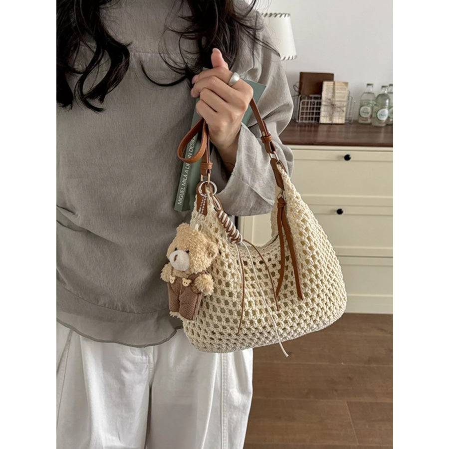 Crochet Knit Crossbody Bag Off-white / One Size Apparel and Accessories