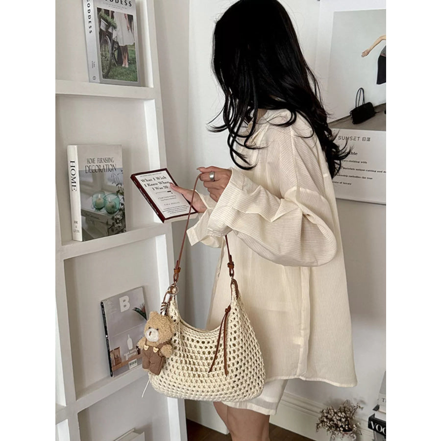 Crochet Knit Crossbody Bag Off-white / One Size Apparel and Accessories