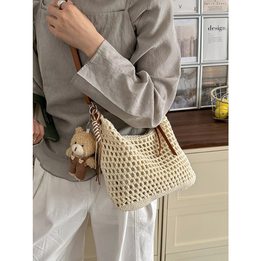 Crochet Knit Crossbody Bag Off-white / One Size Apparel and Accessories
