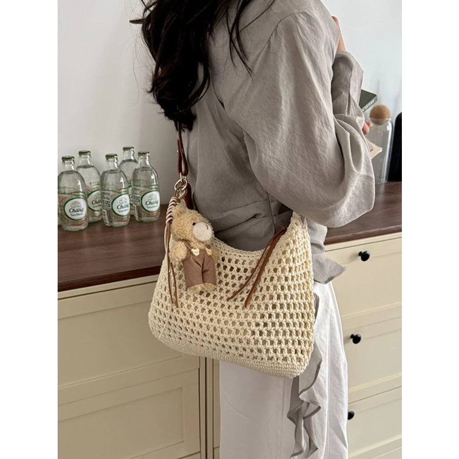Crochet Knit Crossbody Bag Off-white / One Size Apparel and Accessories