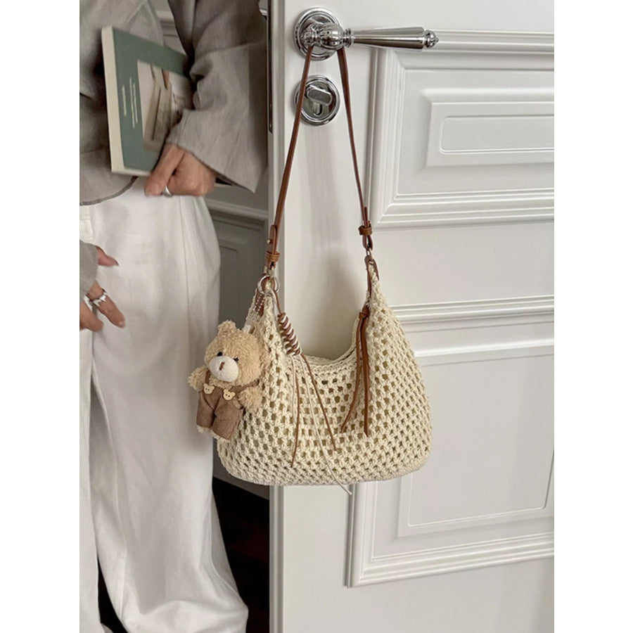 Crochet Knit Crossbody Bag Off-white / One Size Apparel and Accessories